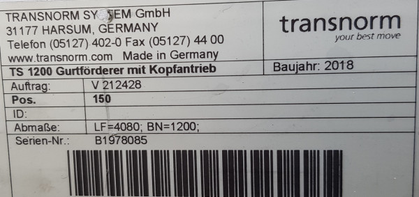 Transnorm belt conveyor belt conveyor GF 4080-1310-1200