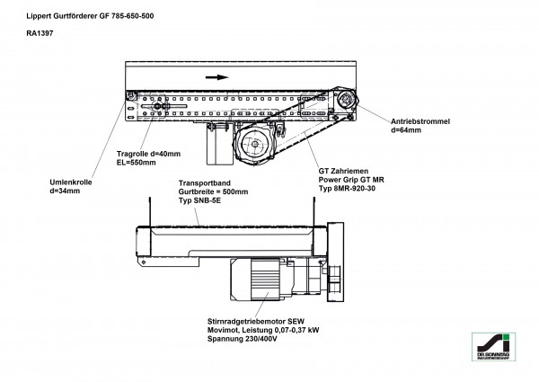 Lippert Gurtförderer Gurtband Förderband GF 780-650-500