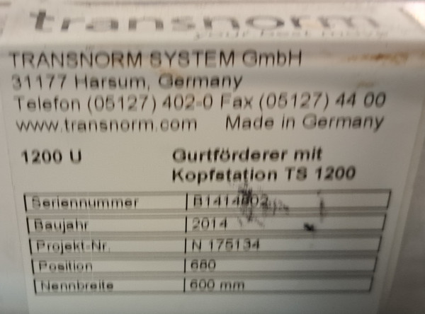 Transnorm Gurtförderer Gurtband Förderband GF 4800-700-600