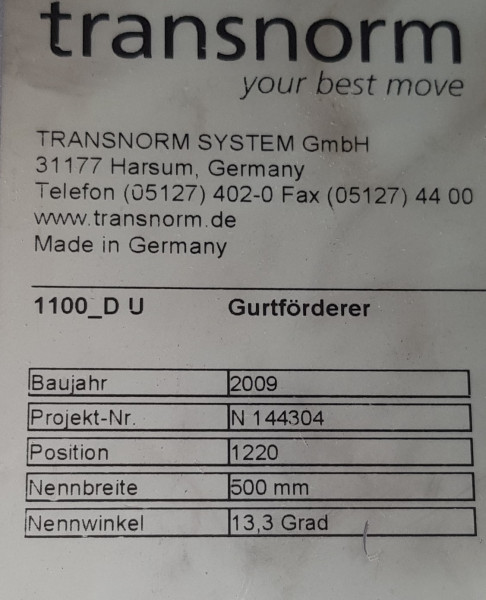 Transnorm Steigband Gefälleband mit Klappe Durchgang Gurtförderer Gurtband Förderband 6760-600-5