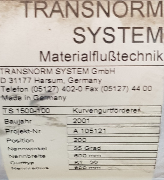 Transnorm Gurtkurvenförderer rechts 35°-780-600 IR600