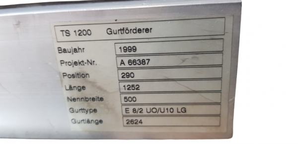 Transnorm Gurtförderer Gurtband Förderband 1252-600-500 Klappe Durchgang