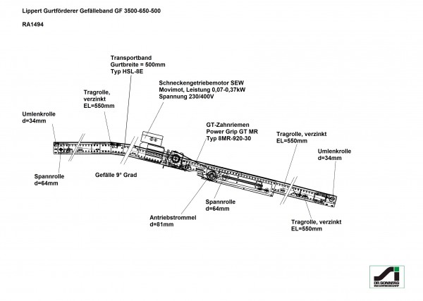 Lippert Gurtförderer Gefälleband Gurtband Förderband GF 3100-650-500