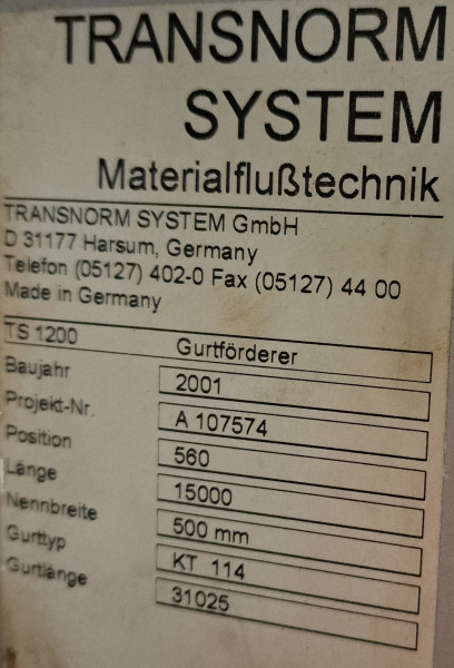 Transnorm belt conveyor GF 15000-600-500