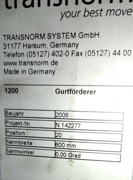 Transnorm Gurtförderer Gurtband Förderband GF 3800-700-600