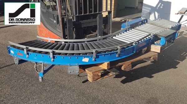 Schulz curved roller conveyor 90° left driven + straight section + pusher 450-390 IR795 + 1600-450-390