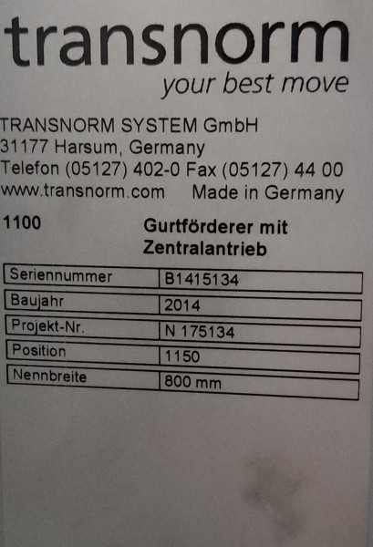 Transnorm belt conveyor belt conveyor GF 22000-900-800