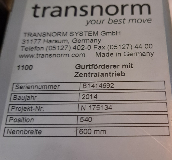 Transnorm belt conveyor belt conveyor GF 3500-700-600