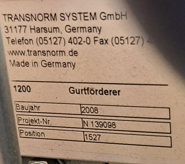 Transnorm Gurtförderer Gurtband Förderband GF 2630-700-600