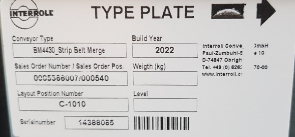 Interroll Einschleuser 30° Schrägzulauf 1525-950-840