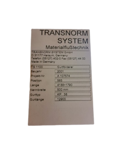 Transnorm belt conveyor belt conveyor GF 12330-600-500