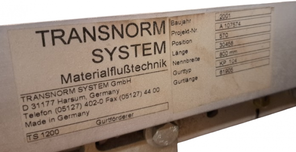Transnorm Gurtförderer Gurtband Förderband GF 31550-900-800