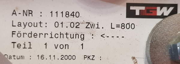 TGW Roller Conveyor 2400-475-420